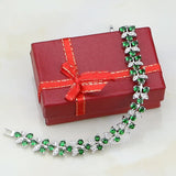 Green Zircon Flowers Bracelet 925 Silver Chain Link Bangle Christmas Gift