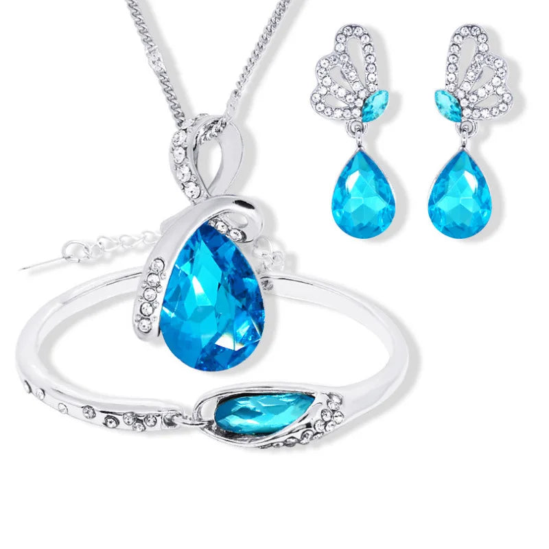 Silver 925 Rhinestone Pendant Jewelry Sets