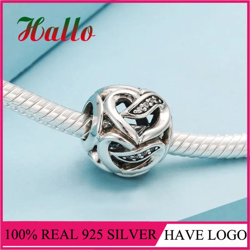 Silver 925 Jewelry Ribbons of Love Charm Beads for Bracelet