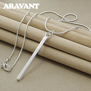 Square Long Chain Necklace Women Men Silver 925 Jewelry