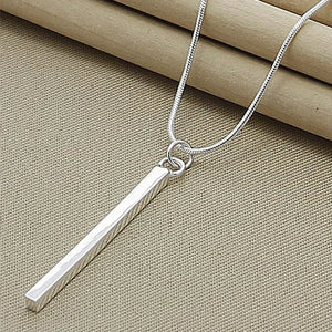 Square Long Chain Necklace Women Men Silver 925 Jewelry