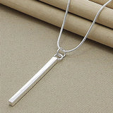 Square Long Chain Necklace Women Men Silver 925 Jewelry