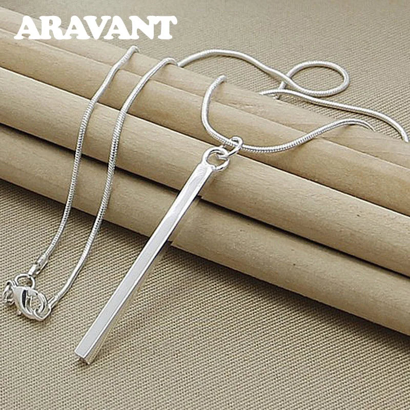 Square Long Chain Necklace Women Men Silver 925 Jewelry