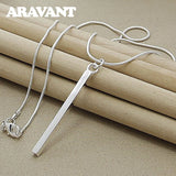 Square Long Chain Necklace Women Men Silver 925 Jewelry