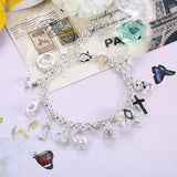 925 Silver Star Moon CZ Charm Bracelet Cross Chain Women Gift