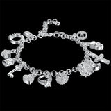 925 Silver Star Moon CZ Charm Bracelet Cross Chain Women Gift