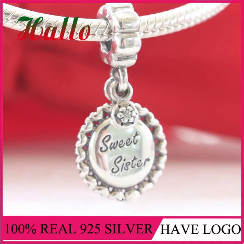 925 Silver Sweet Sister Dangle Charm for Bracelets
