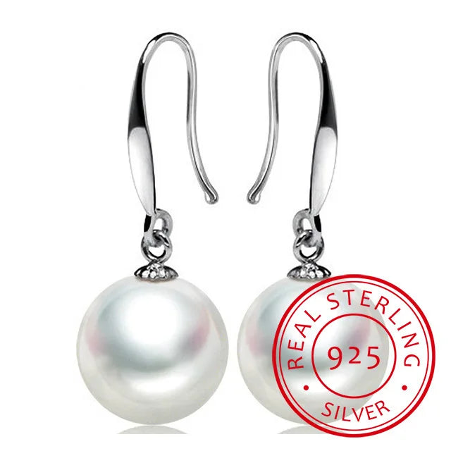 Vintage 925 Silver Pearl Drop Earrings for Women