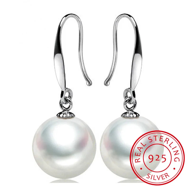 Vintage 8mm & 10mm Real Pearl Drop Earrings, Silver 925 Jewelry