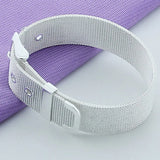 Silver 925 Weave Watch Belt Wristband Bracelet Women Men Jewelry