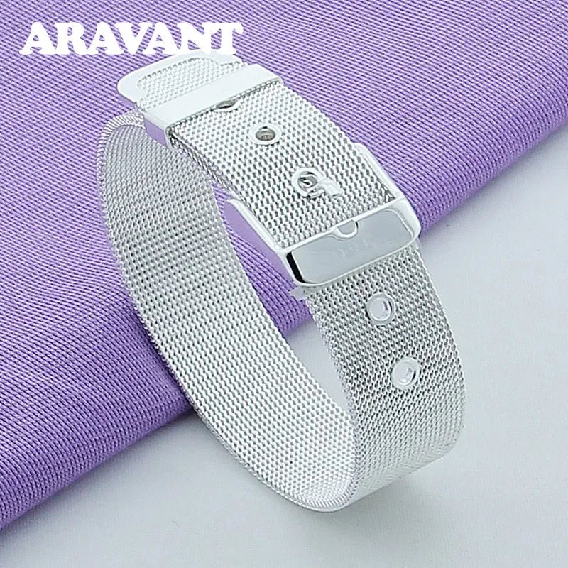 Silver 925 Weave Watch Belt Wristband Bracelet Women Men Jewelry
