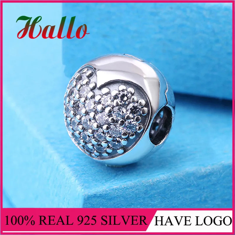 Silver 925 Love Heart Clip Beads For Women Bracelet Bangle