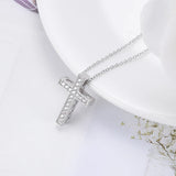 Silver 925 Cross Pendant Zircon Necklace Womens Fine Jewelry