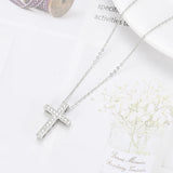 Silver 925 Cross Pendant Zircon Necklace Womens Fine Jewelry