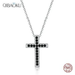 Silver 925 Cross Pendant Zircon Necklace Womens Fine Jewelry