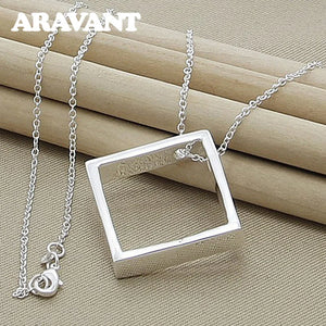 Silver 925 Necklace Square Pendants Necklaces For Women Christmas Gift