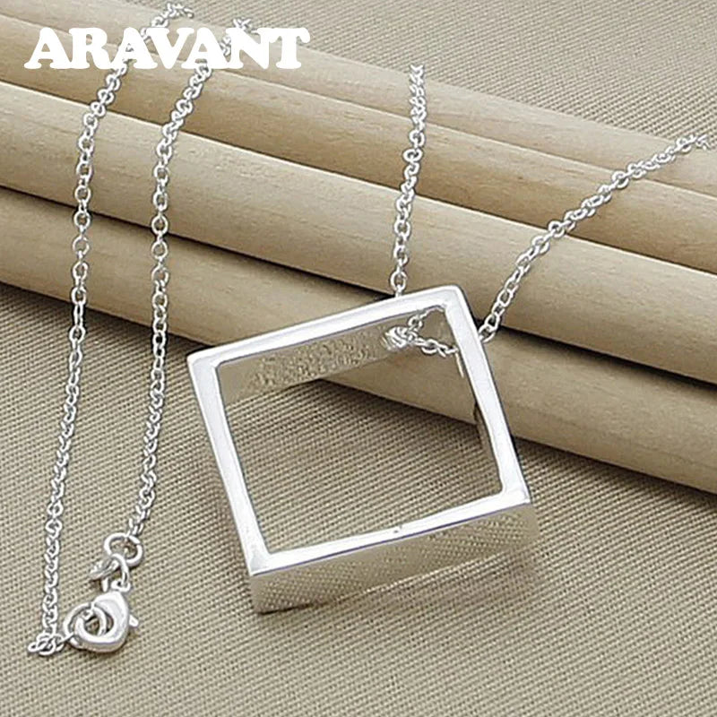 Silver 925 Necklace Square Pendants Necklaces For Women Christmas Gift