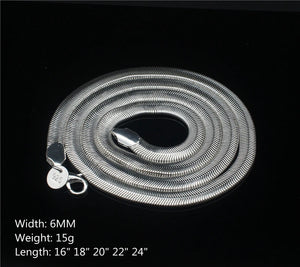Silver 925 6mm Snake Chain Necklace 16-24 inch Choker Collier Femme