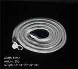 Silver 925 6mm Snake Chain Necklace 16-24 inch Choker Collier Femme