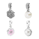 Silver 925 Necklaces Pendants Charms For Women Jewelry Flower Droplet Love Knot