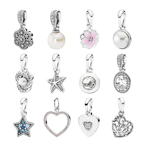 Silver 925 Necklaces Pendants Charms For Women Jewelry Flower Droplet Love Knot