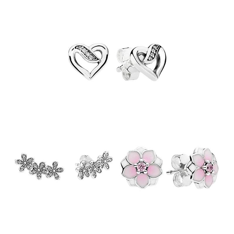 Silver 925 Original Ear Piercing Stud Earrings For Women Vintage Frost Love