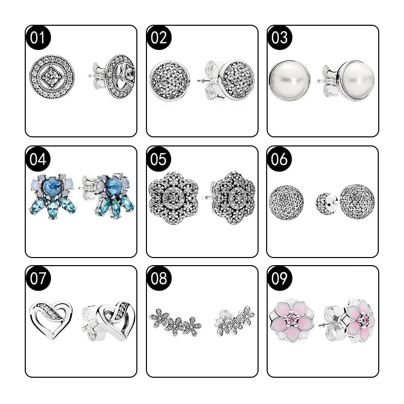 Silver 925 Original Ear Piercing Stud Earrings For Women Vintage Frost Love