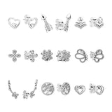 Silver 925 Ear Piercing Stud Earrings Women Jewelry Heart Arrow Butterfly Clover