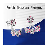 Silver 925 Ear Piercing Stud Earrings Peach Blossom Flowers Jacket Crystals