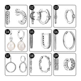 Sterling Silver Hoop Earrings with Zircon Stones and Pearl Baroque Chain Pattern