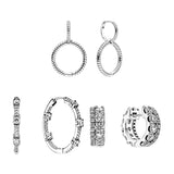 Sterling Silver Hoop Earrings with Zircon Stones and Pearl Baroque Chain Pattern