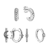 Sterling Silver Hoop Earrings with Zircon Stones and Pearl Baroque Chain Pattern