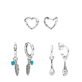 925 Silver Hoops Earrings Zircon Stones Hearts Feathers Pearls Beads