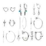 925 Silver Hoops Earrings Zircon Stones Hearts Feathers Pearls Beads