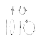 925 Silver Hoops Earrings Zircon Stones Hearts Feathers Pearls Beads