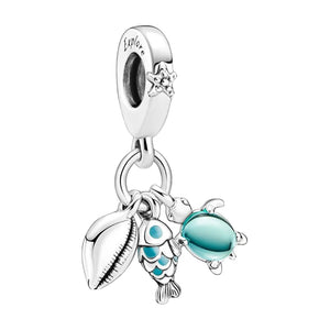Silver 925 Ocean Triple Pendants Charms For Bracelet Women DIY Fine Jewelry