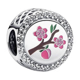 925 Silver Peach Blossom Charms Beads for Bracelets DIY Jewelry Making