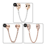 Silver 925 Rose Safety Chain Beads Charms For Bracelets Women DIY Jewelry