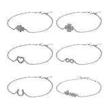 Silver 925 Chain Link Bracelet Women Jewelry Hamsa Hand Clover Infinity Love