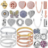 Silver 925 Pave Reflexions Bracelet with Sparkling Clasp Heart Round Charm