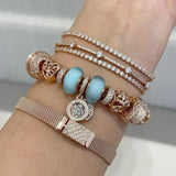 Silver 925 Pave Reflexions Bracelet with Sparkling Clasp Heart Round Charm