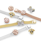 Silver 925 Pave Reflexions Bracelet with Sparkling Clasp Heart Round Charm