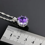 925 Silver Purple CZ Pendant Necklace Classic Wedding Jewelry