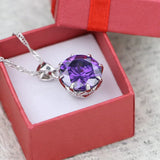 925 Silver Purple CZ Pendant Necklace Classic Wedding Jewelry