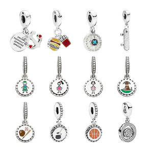 Silver 925 Charms for Women Bracelets DIY - Love Anchor Burger Fries Compass