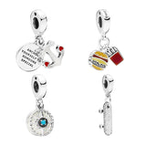 Silver 925 Charms for Women Bracelets DIY - Love Anchor Burger Fries Compass