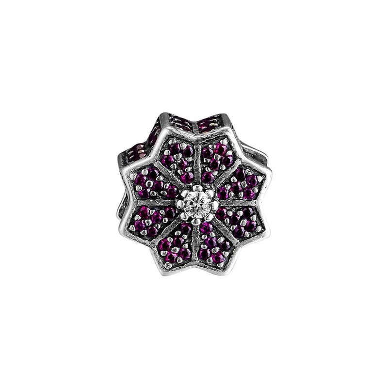 925 Silver Poinsettia & CZ Charms for Bracelets DIY Jewelry Making