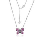 925 Silver Pink Butterfly Necklace Women Choker Men's Chain Pearl