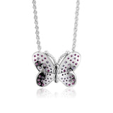 925 Silver Pink Butterfly Necklace Women Choker Men's Chain Pearl