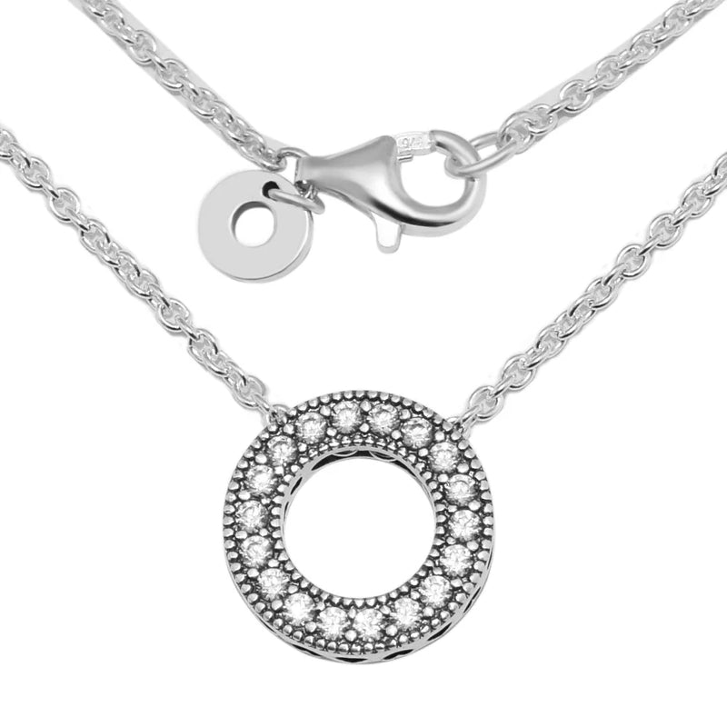 Silver 925 Hearts Necklace Clear CZ For Women